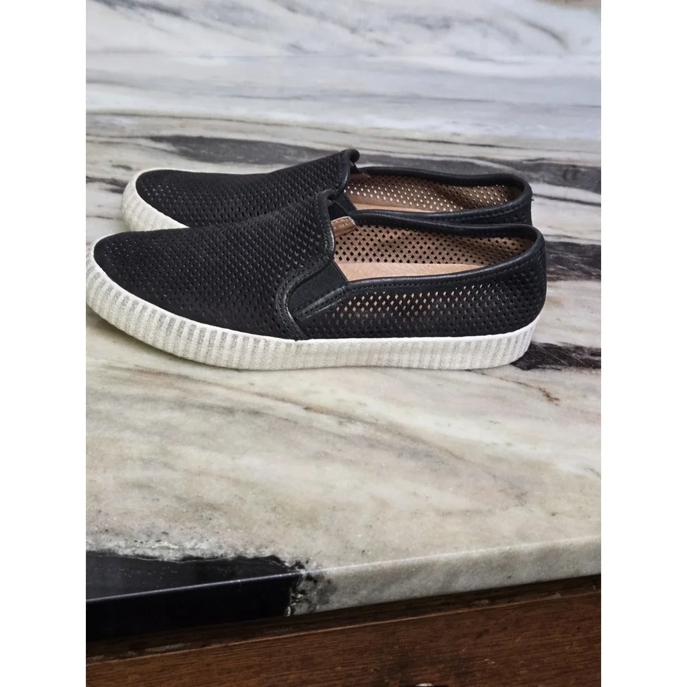FRYE Camille Black Suede Perforated Slip‎ On Shoes Size 7.5 Preppy Minimalist